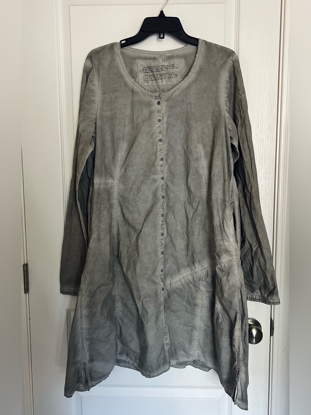 Rundholz Black Label Distressed Gray Button-Front Dress/Tunic, Edgy, Avant-Garde